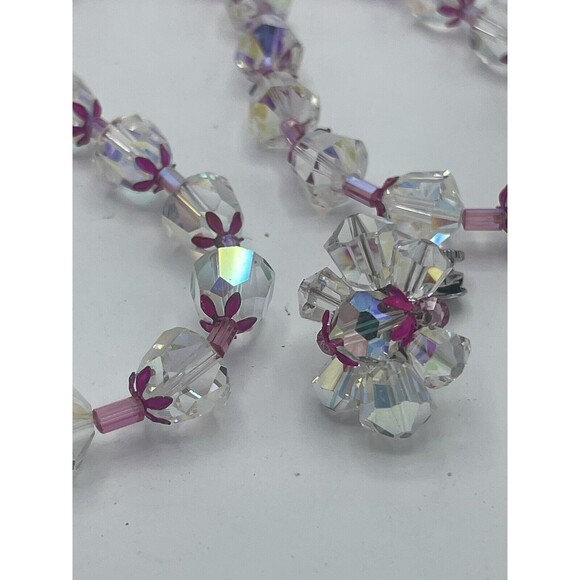 Vintage Vendome Aurora Borealis Crystal Fuschia Metal Necklace Earring Set Rare - Picture 14 of 15